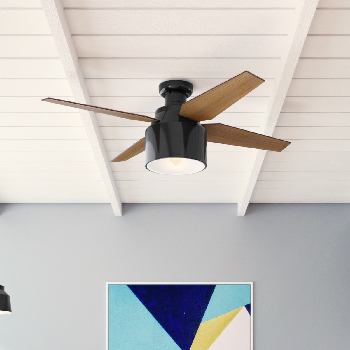52 inch Cranbrook Gloss Black Low Profile Ceiling Fan with LED Light Kit and Handheld Remote