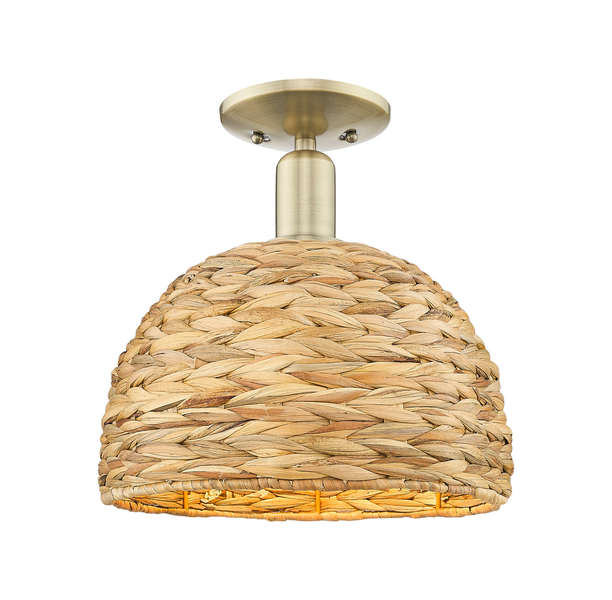 Woven Rattan 12-Inch 1-Light Semi-Flush Mount 12.25-Inch High