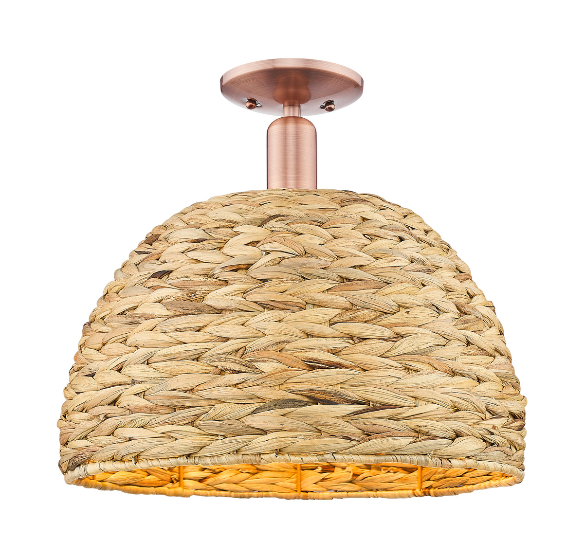 Woven Rattan 16-Inch 1-Light Semi-Flush Mount 14.5-Inch High