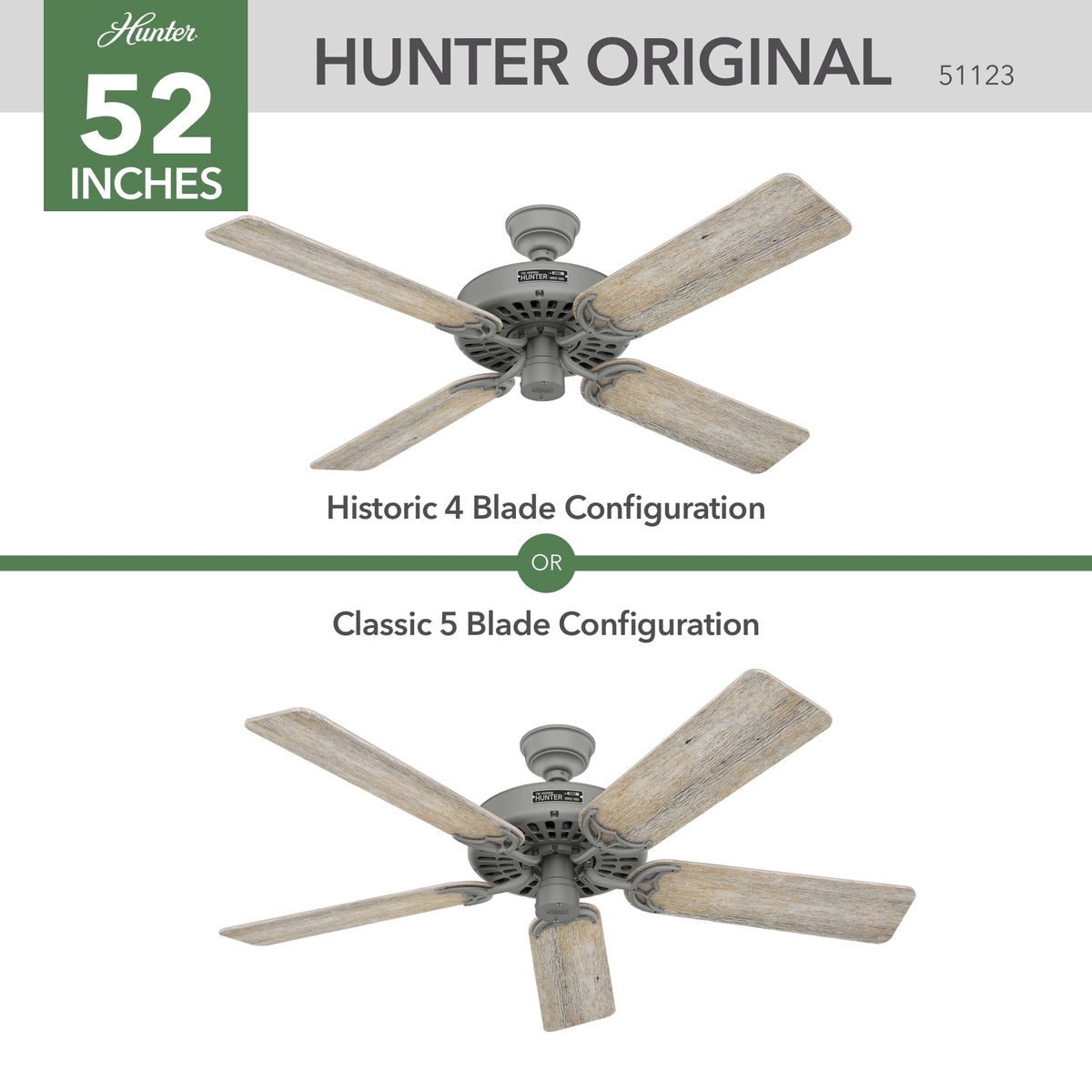 52 inch Original Matte Silver Damp Rated Ceiling Fan and Pull Chain