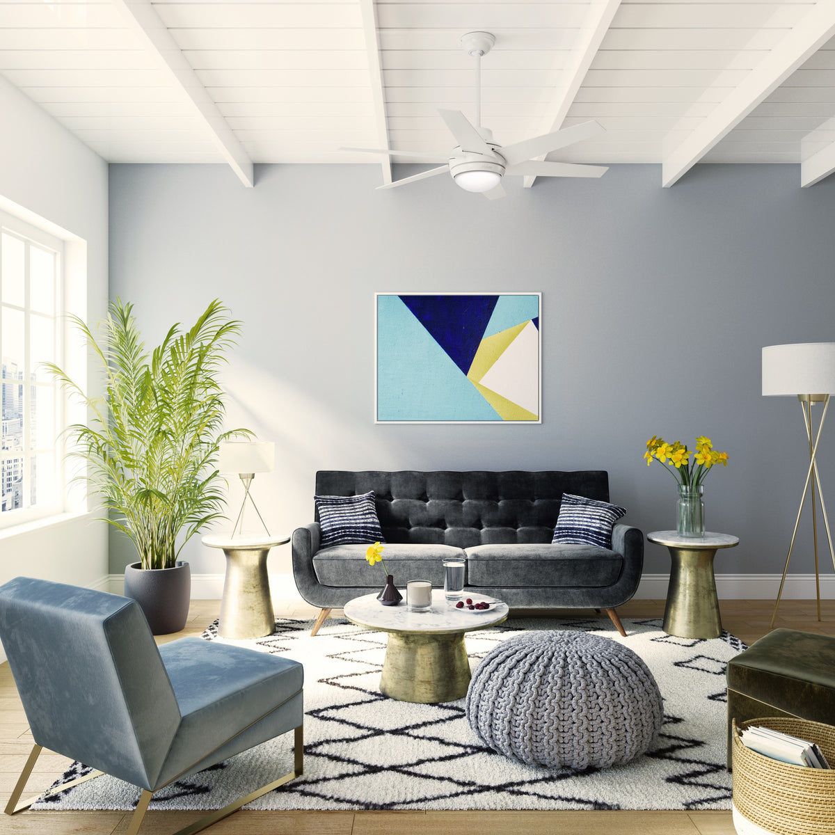 52 inch Sotto Fresh White Ceiling Fan with LED Light Kit and Handheld Remote