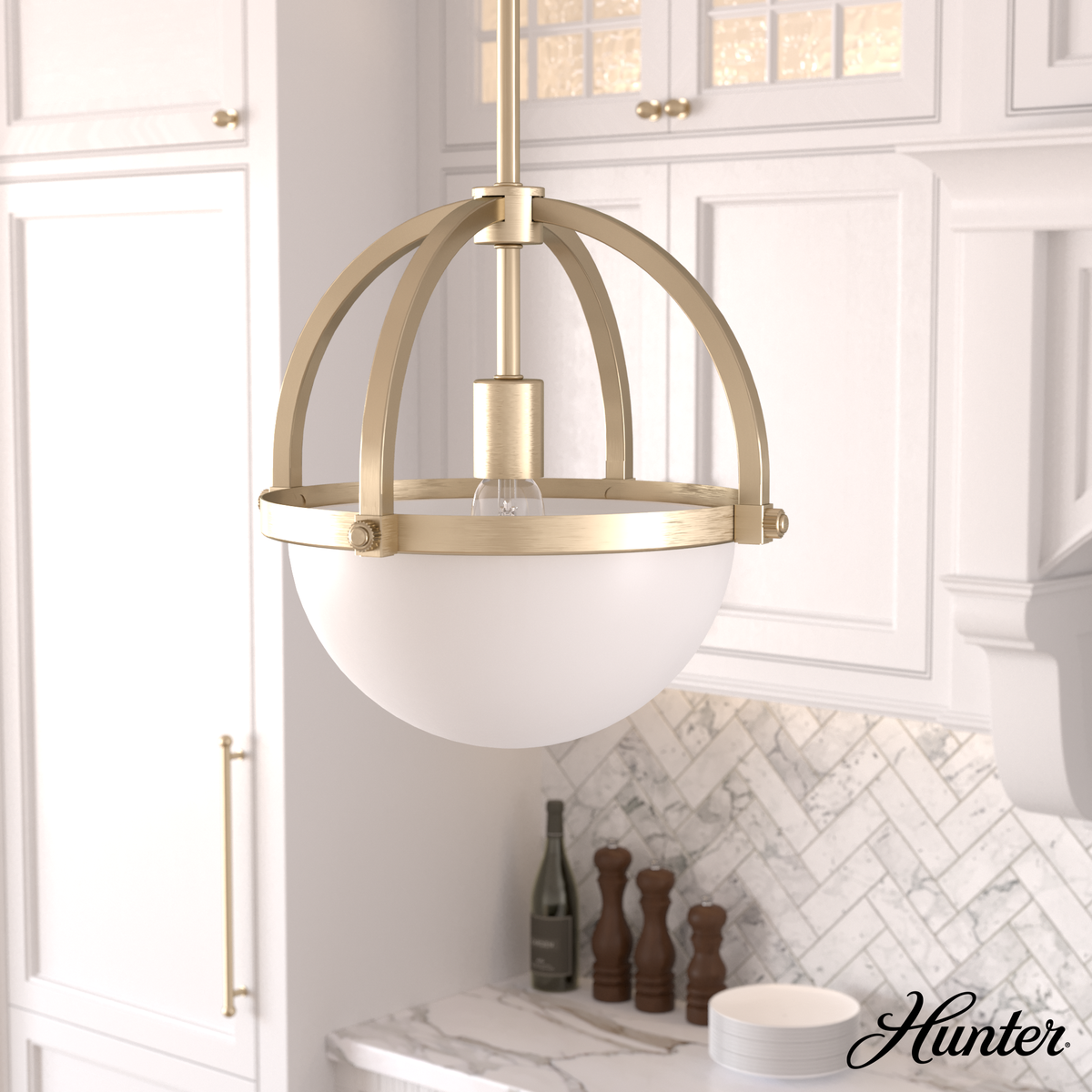 Wedgefield 12.75-inch 1-light Alturas Gold Orb Pendant with Frosted Cased White Glass