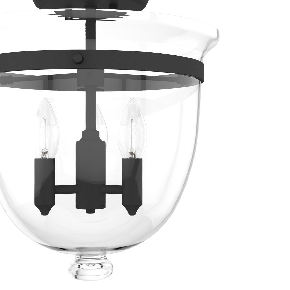 Belltown 13-inch 3-light Natural Black Iron Semi-Flush Mount with Clear Glass