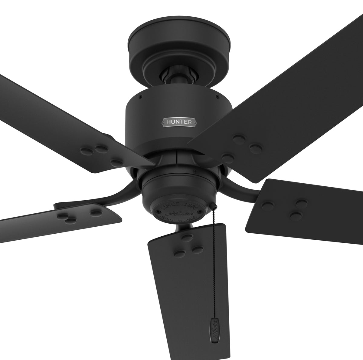 52 inch Windbound Matte Black Damp Rated Ceiling Fan and Pull Chain
