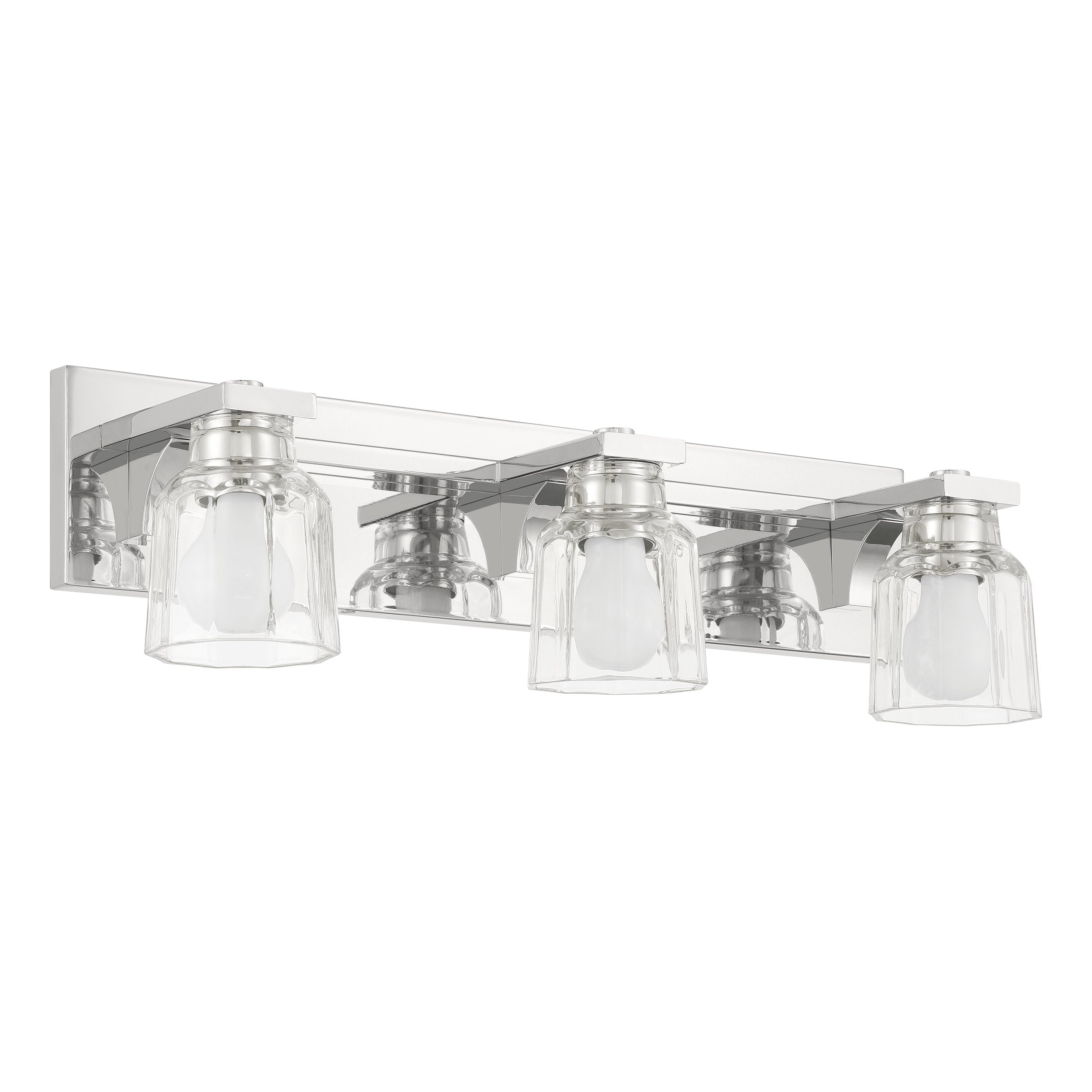 Dryden 24-inch 3-light Polished Nickel Vanity Light with Clear Ribbed Glass Shades
