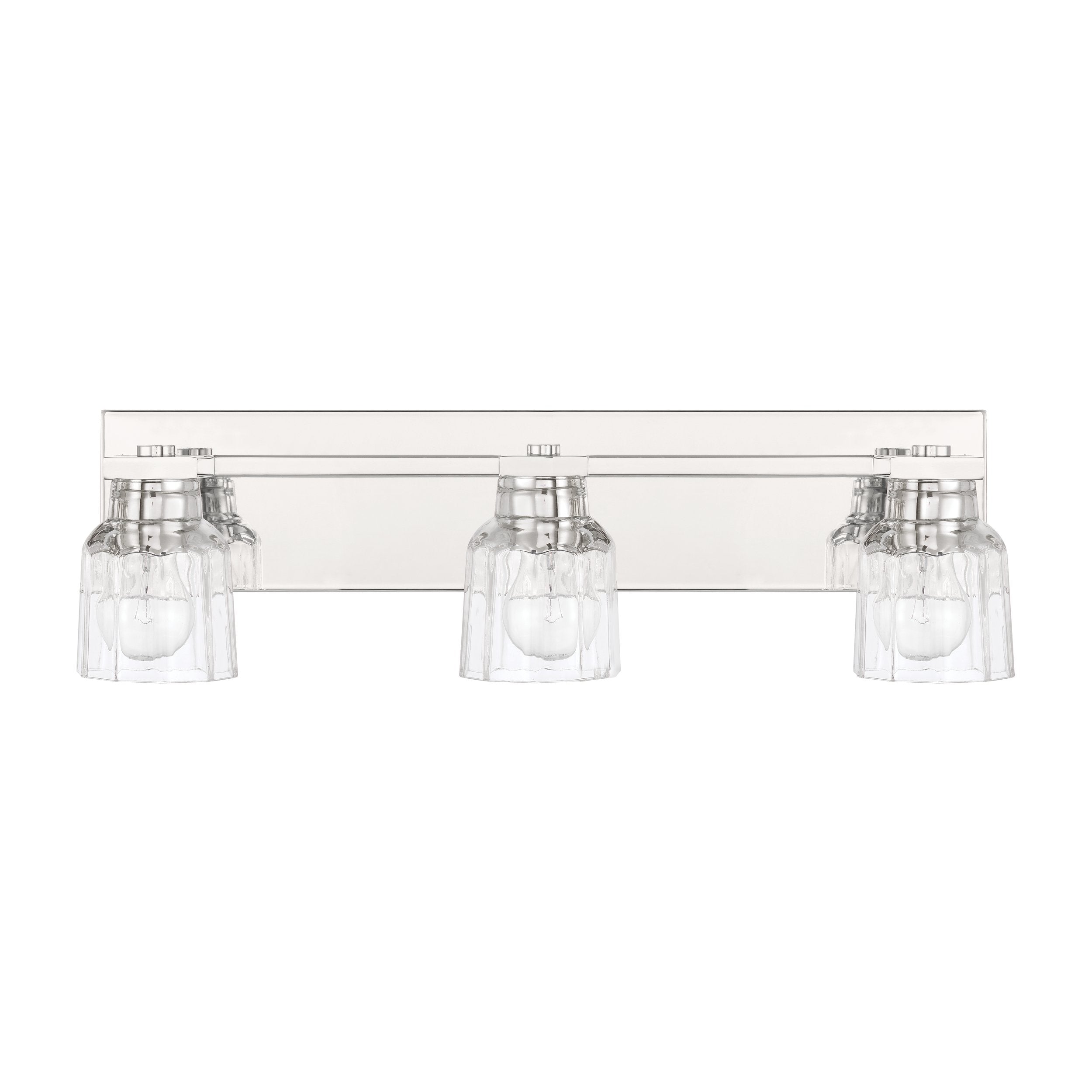 Dryden 24-inch 3-light Polished Nickel Vanity Light with Clear Ribbed Glass Shades