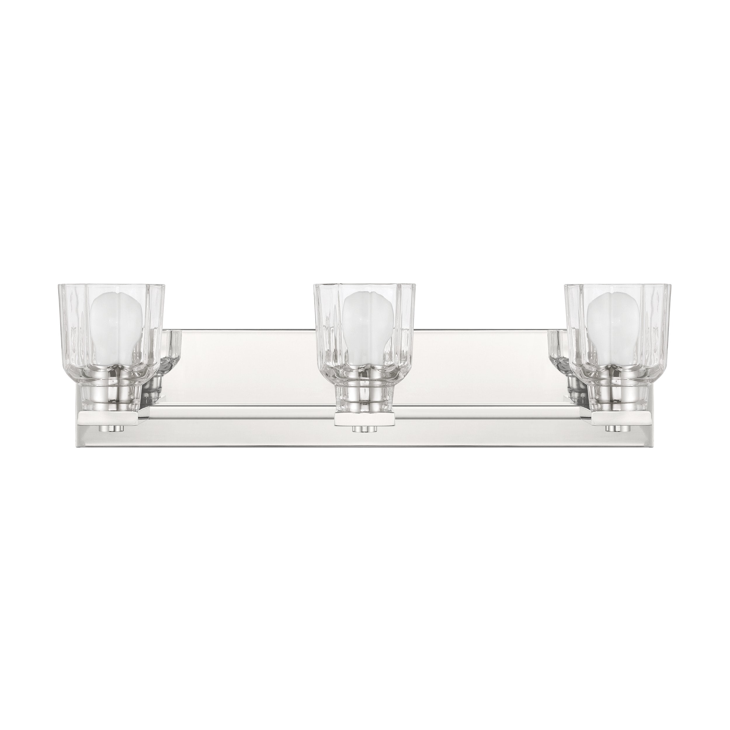 Dryden 24-inch 3-light Polished Nickel Vanity Light with Clear Ribbed Glass Shades