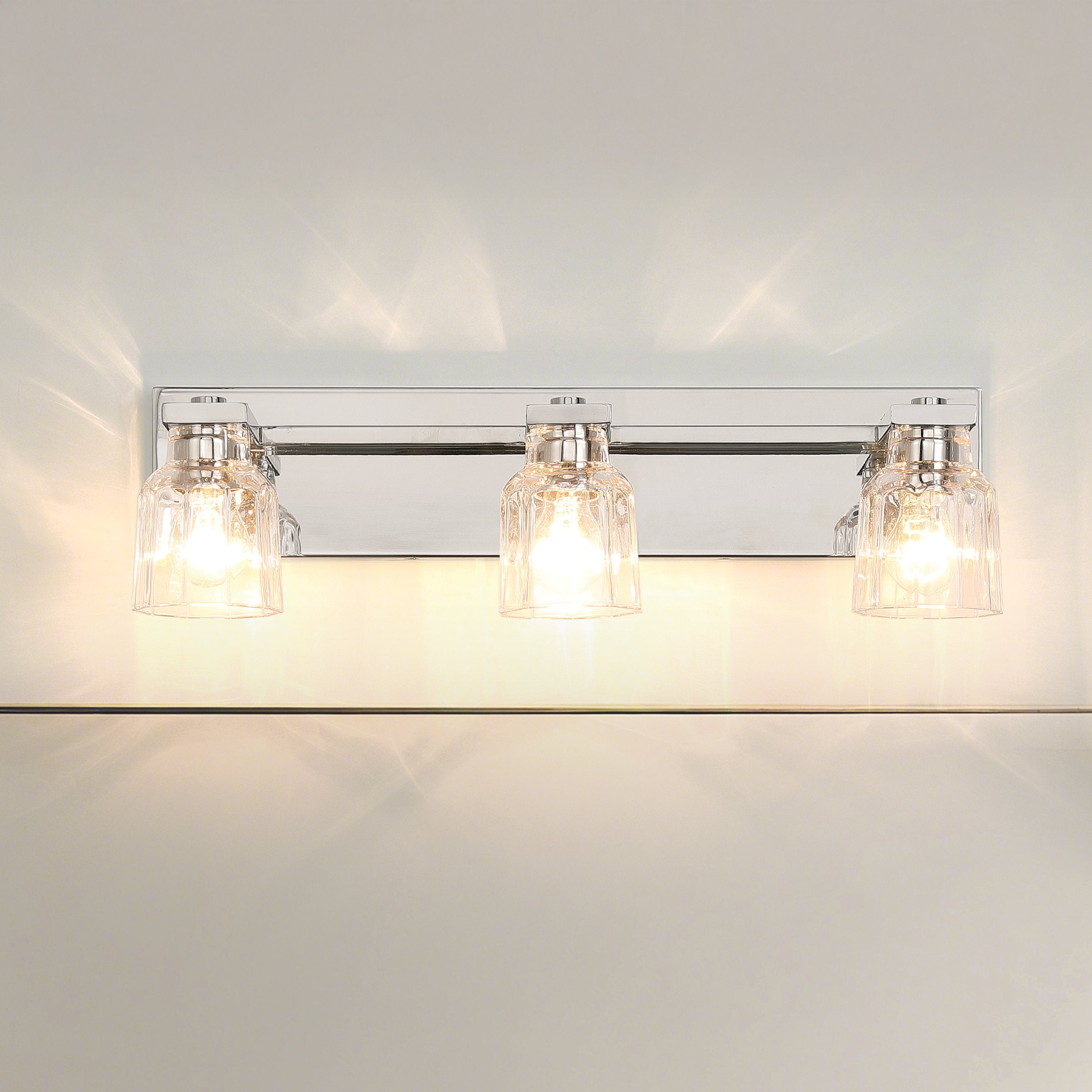 Dryden 24-inch 3-light Polished Nickel Vanity Light with Clear Ribbed Glass Shades