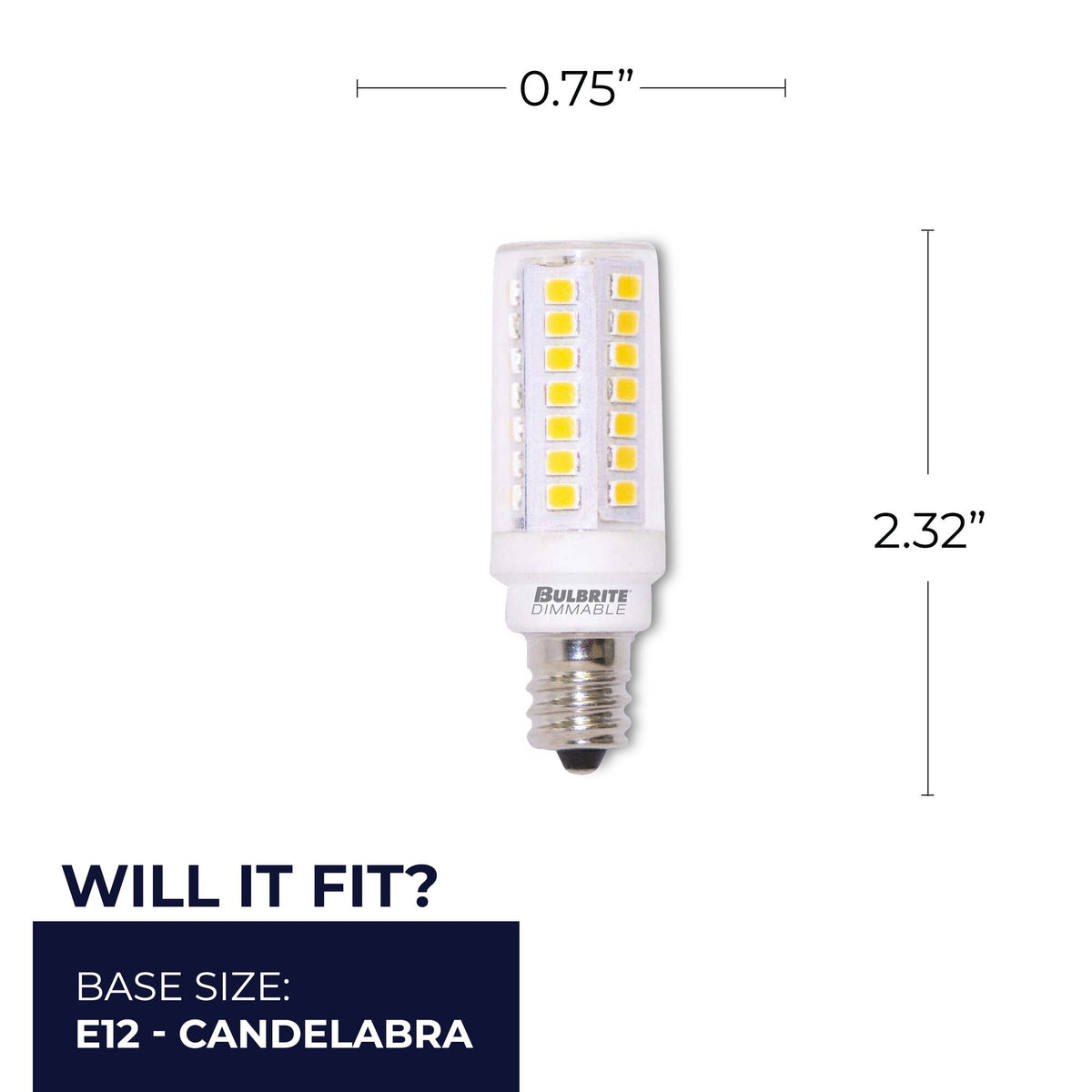 T6 5W Dimmable Clear LED Light Bulb with E12 Base, 2700K, 550 Lumens, 2-Pack