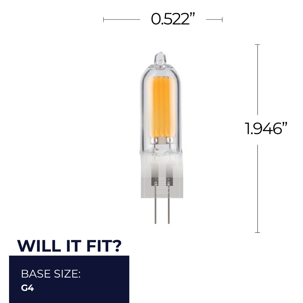T5 1.8W Dimmable Clear Filament LED Light Bulb with G4 Base, 2700K, 140 Lumens, 12V, 4-Pack
