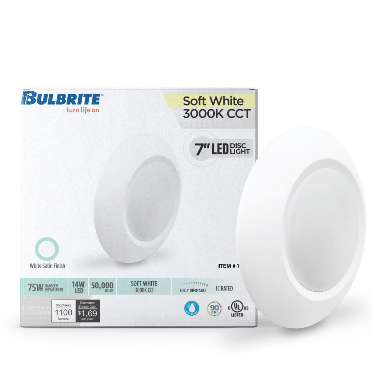 7-inch White 14W Dimmable LED Disc Downlight, 3000K, 1100 Lumens, 4-Pack