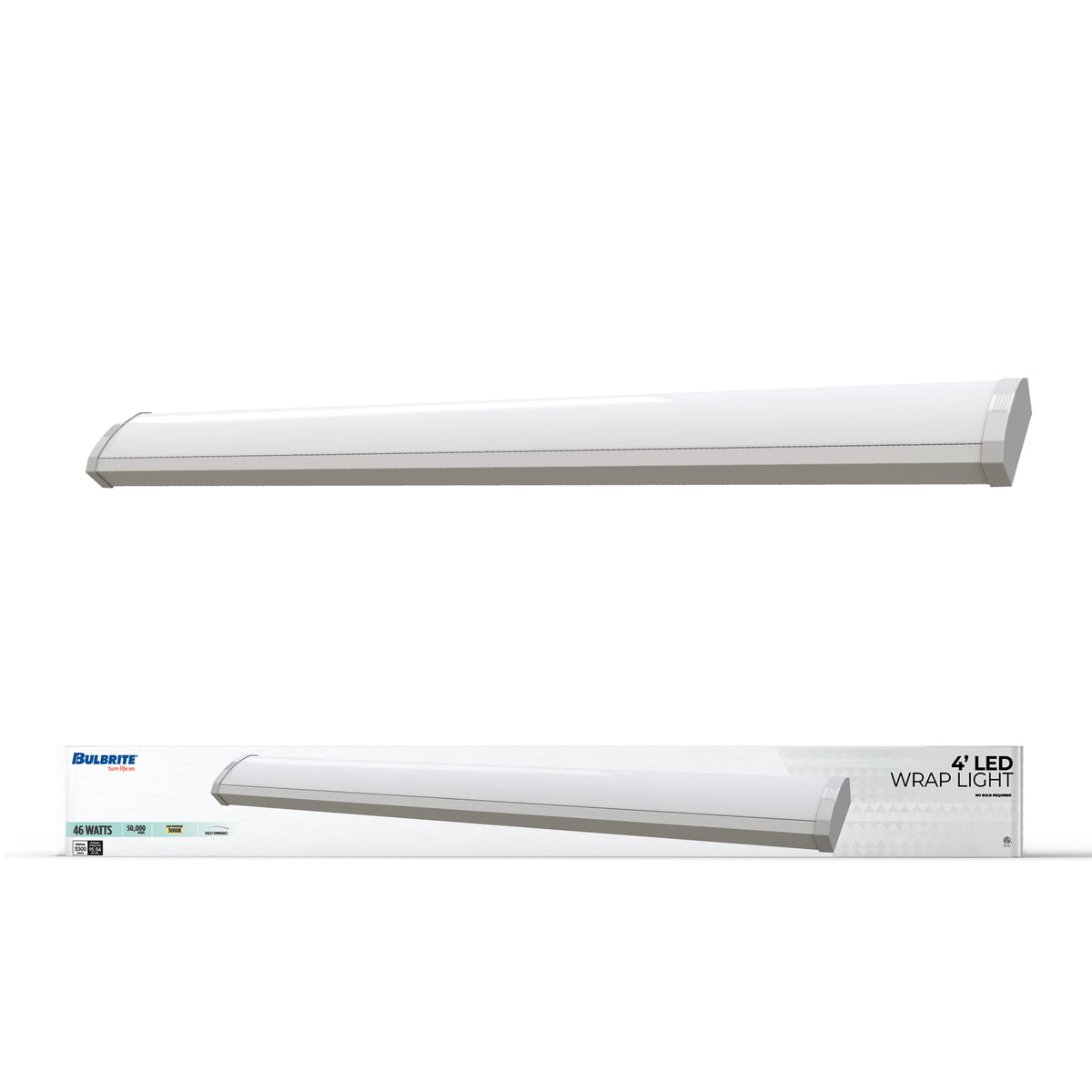 4-foot White 46W Dimmable LED Wraparound Utility Light, 3000K, 5300 Lumens