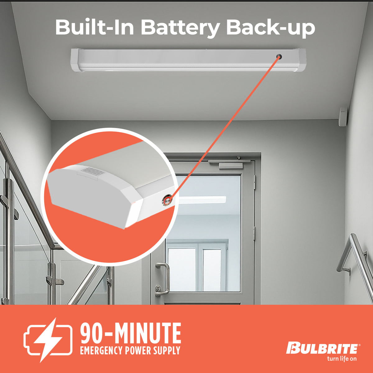 2-foot White 20W Dimmable LED Wraparound Utility Light, 5 CCT - 27/30/35/40/50K, 2300 Lumens, Battery Backup