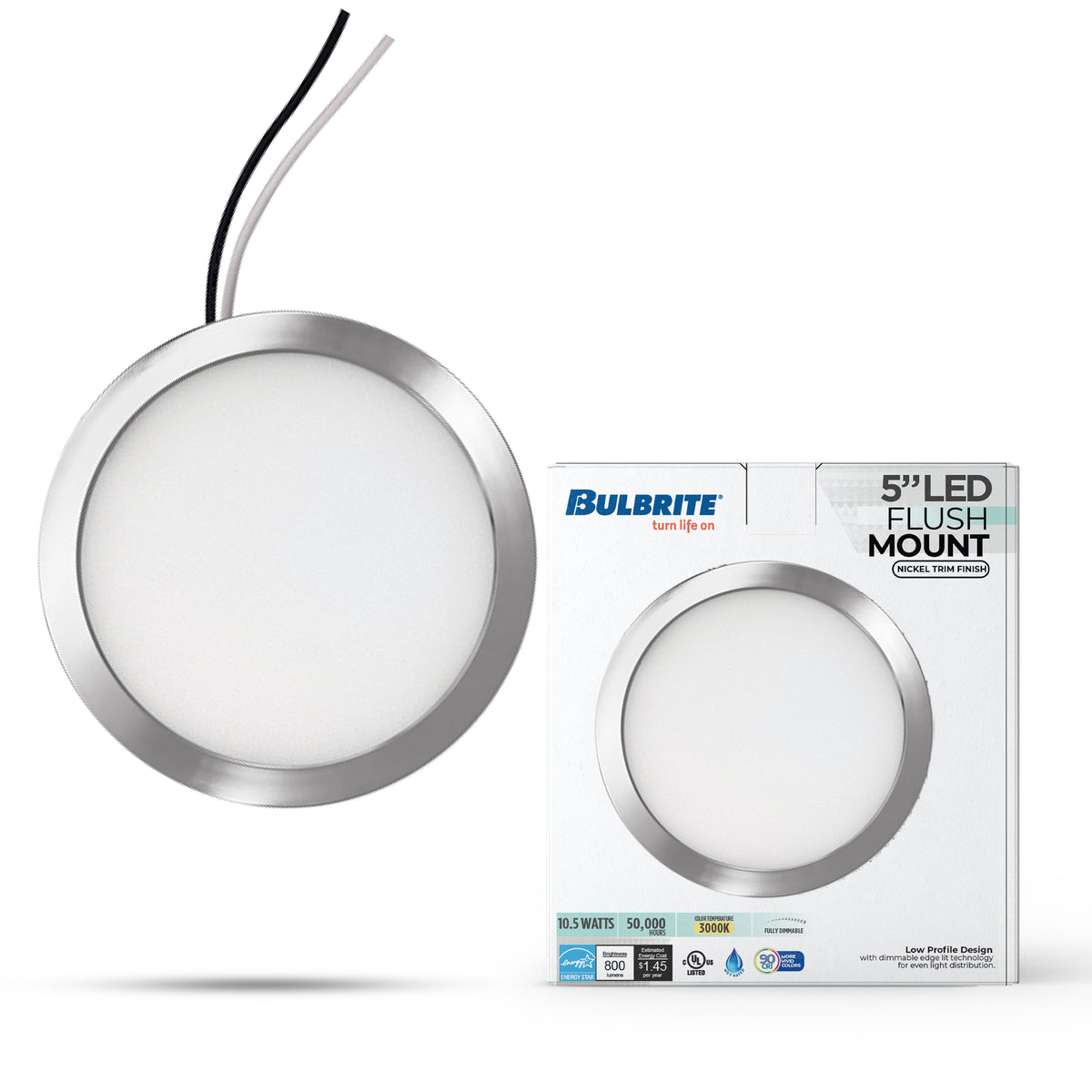 5-inch Nickel 10.3W Dimmable LED Flush Mount Ceiling Light, 3000K, 850 Lumens