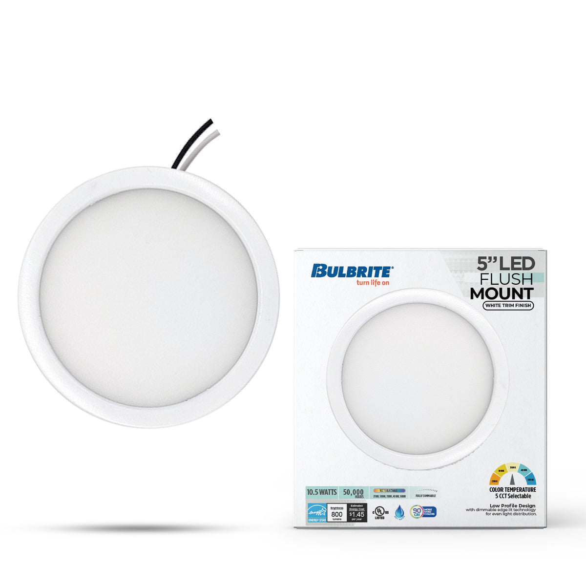 5-inch White 10.3W Dimmable LED Flush Mount Ceiling Light, 5 CCT - 27/30/35/40/50K, 850 Lumens