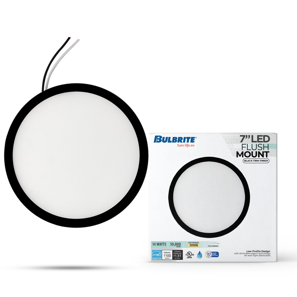 7-inch Black 14W Dimmable LED Flush Mount Ceiling Light, 3000K, 1150 Lumens