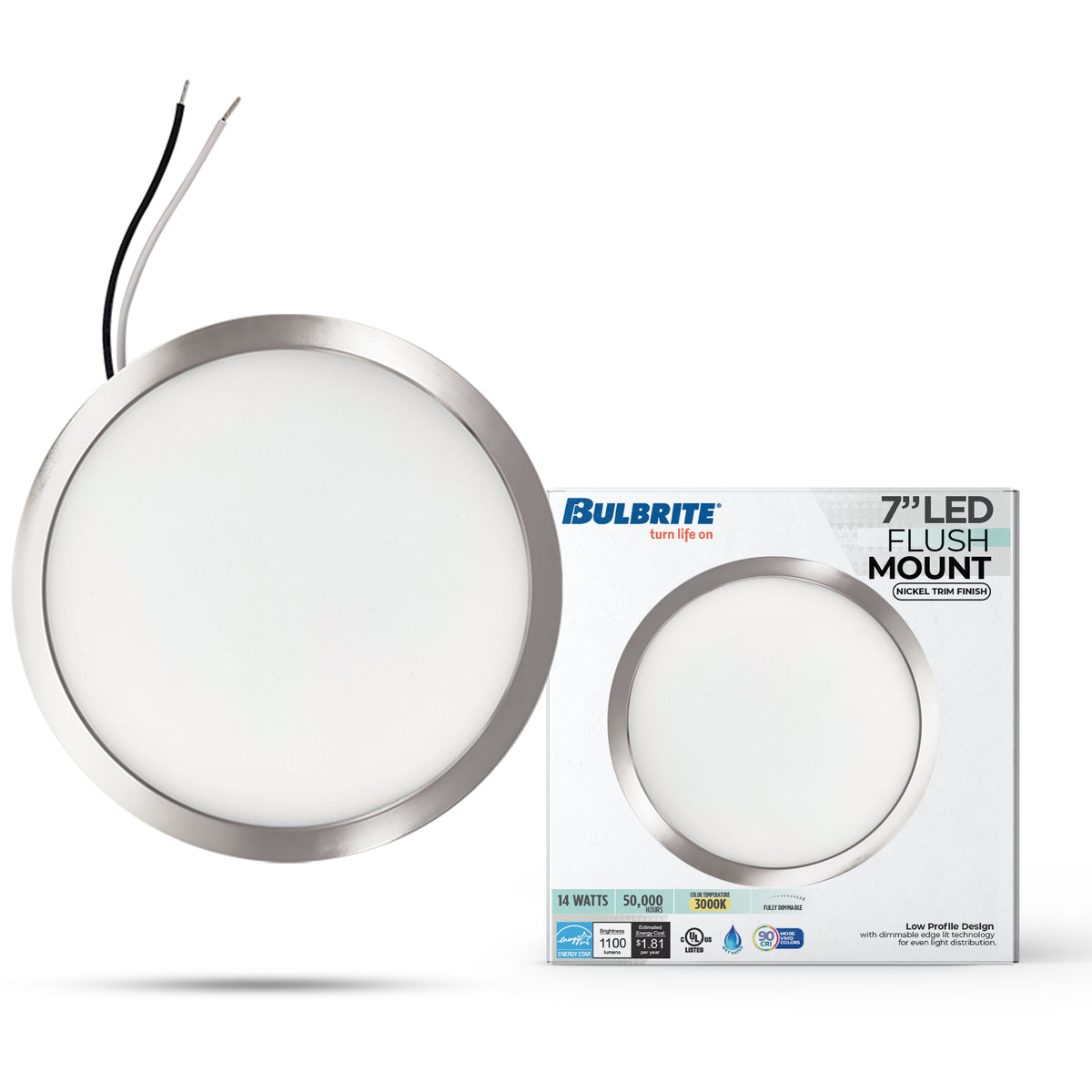 7-inch Nickel 14W Dimmable LED Flush Mount Ceiling Light, 3000K, 1150 Lumens