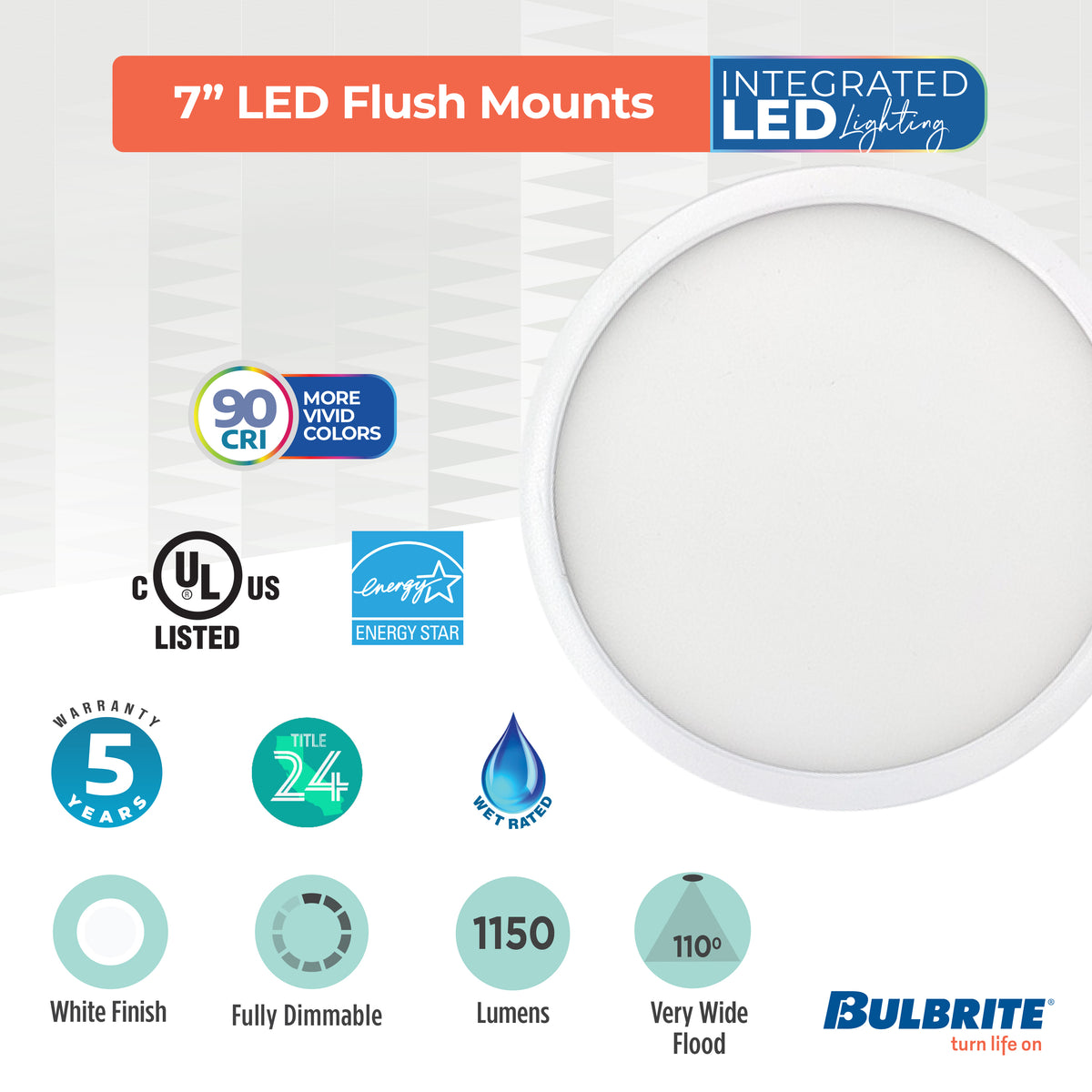 7-inch Nickel 14W Dimmable LED Flush Mount Ceiling Light, 3000K, 1150 Lumens