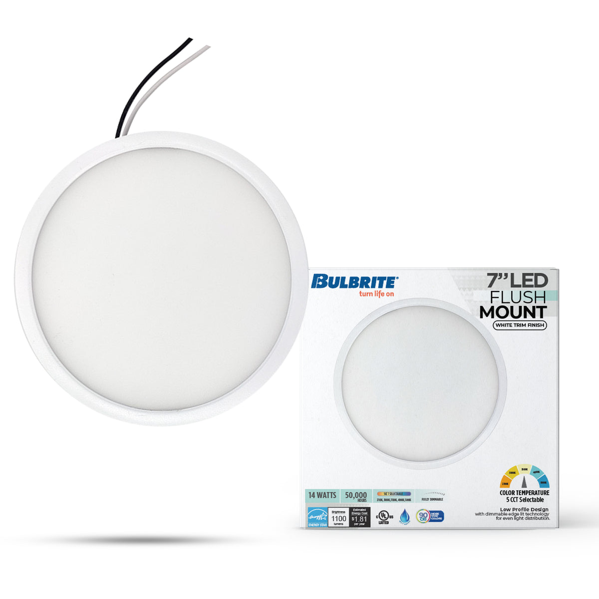 7-inch White 14W Dimmable LED Flush Mount Ceiling Light, 5 CCT - 27/30/35/40/50K, 1150 Lumens
