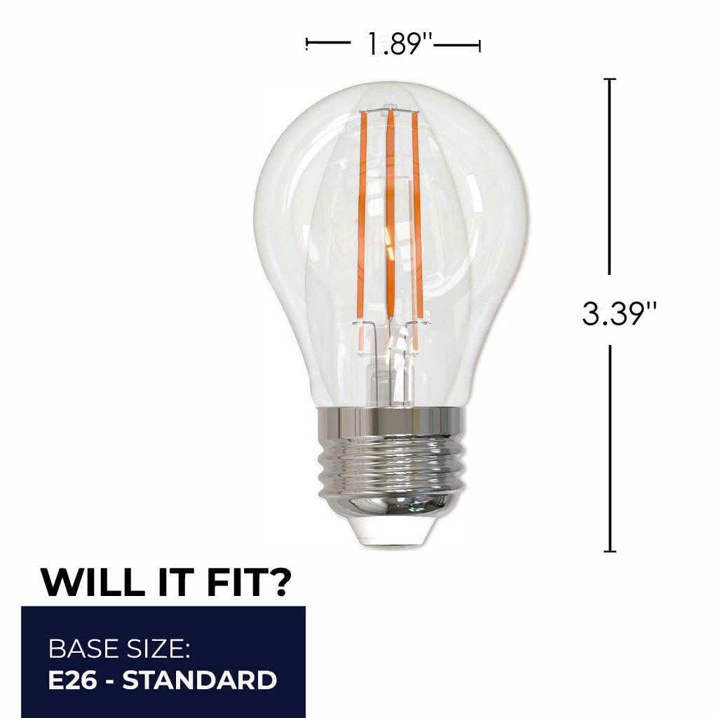 A15 7.6W Dimmable Clear Filament LED Light Bulb with E26 Base, 2700K, 800 Lumens, 4-Pack