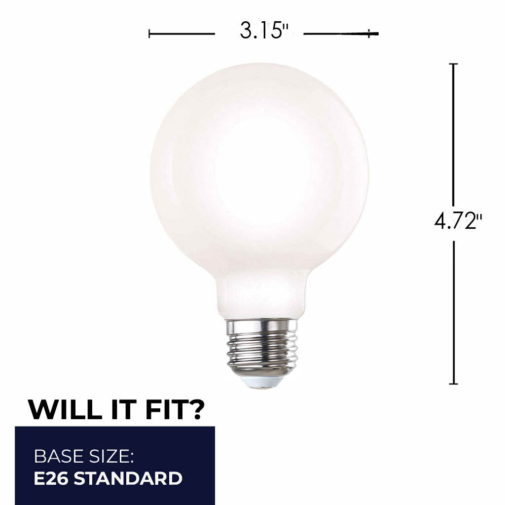 G25 7.6W Dimmable Milky Filament LED Light Bulb with E26 Base, 3000K, 800 Lumens, 8-Pack