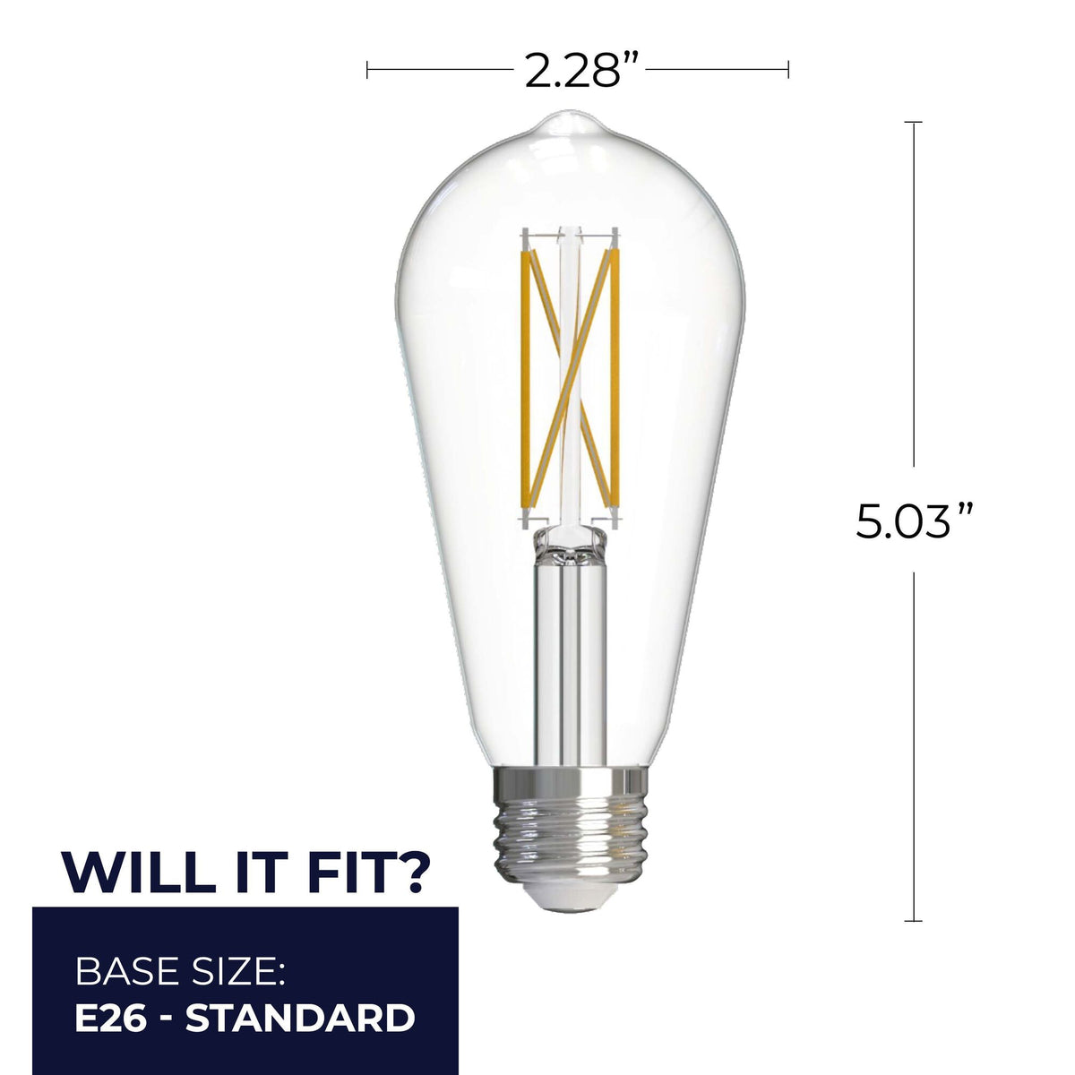 ST18 7.6W Dimmable Clear Filament LED Light Bulb with E26 Base, 4000K, 800 Lumens, 4-Pack