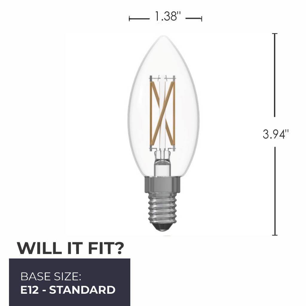 B11 4.1W Dimmable Clear Filament LED Light Bulb with E12 Base, 3000K, 400 Lumens, 6-Pack