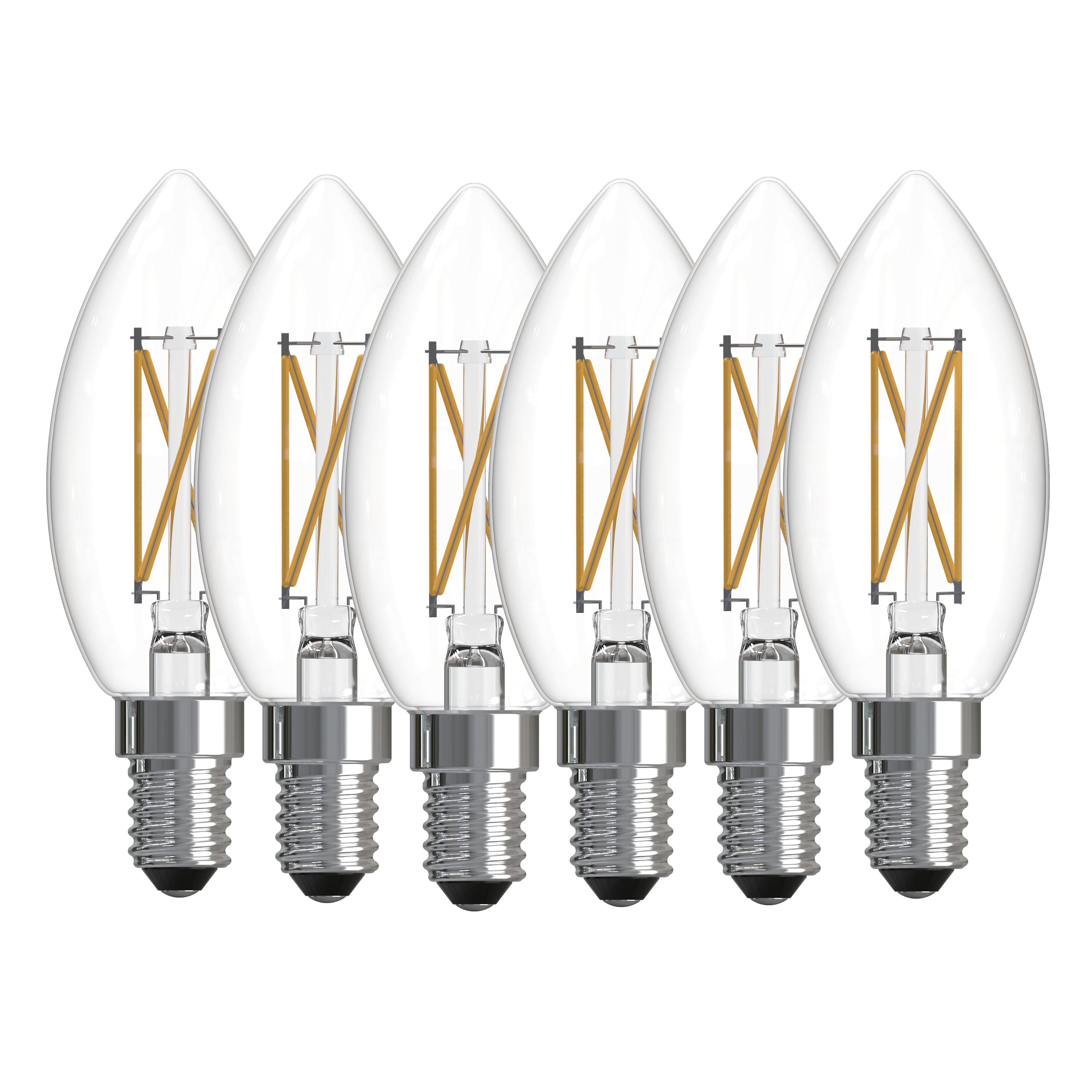 B11 4.1W Dimmable Clear Filament LED Light Bulb with E12 Base, 3000K, 400 Lumens, 6-Pack