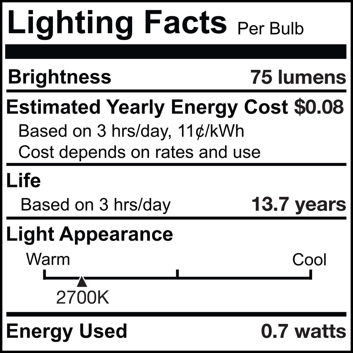 S14 0.7W Non-Dimmable Clear Filament LED Light Bulb with E26 Base, 2700K, 75 Lumens, 6-Pack