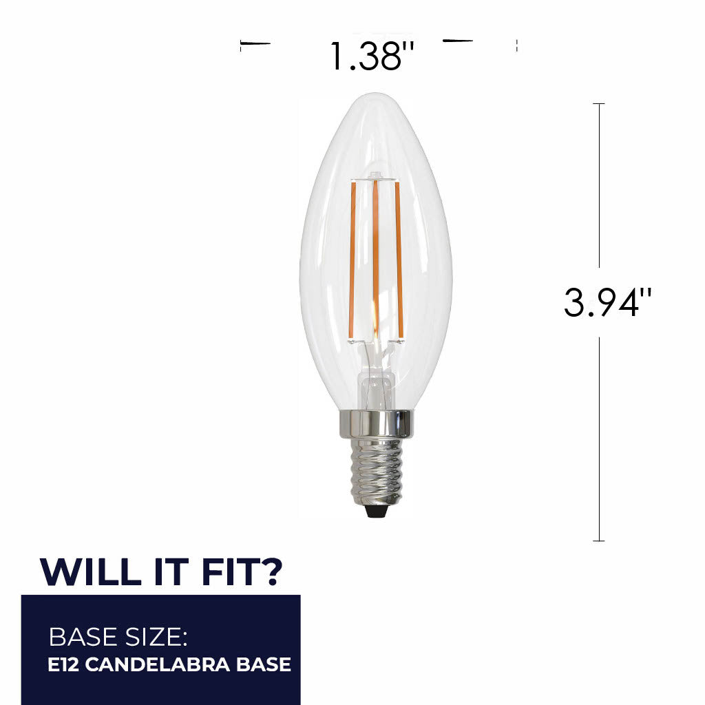 B11 4.1W Dimmable Filament LED Light Bulb with E12 Base, 4000K, 400 Lumens, 8-Pack