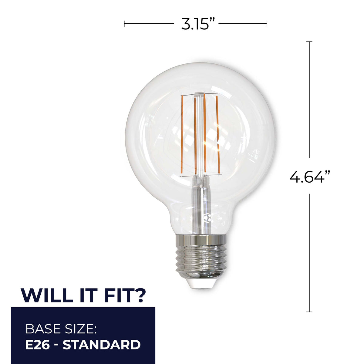 G25 8.5W Dimmable Clear Filament LED Light Bulb with E26 Base, 2700K, 800 Lumens, 4-Pack