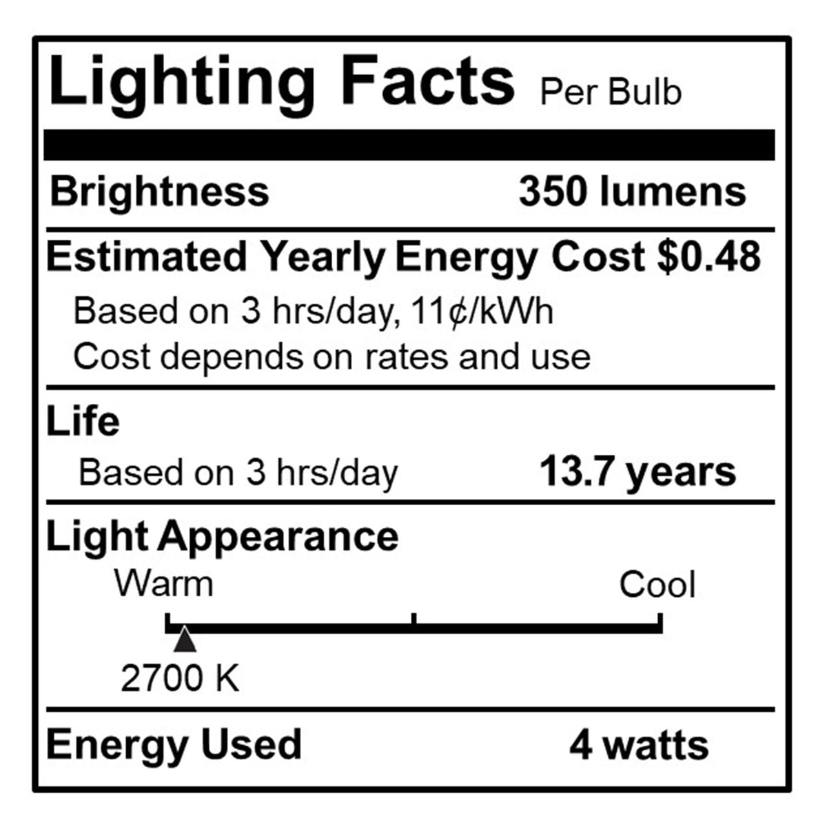 B11 4W Dimmable Clear Filament LED Light Bulb with E12 Base, 2700K, 350 Lumens, 4-Pack