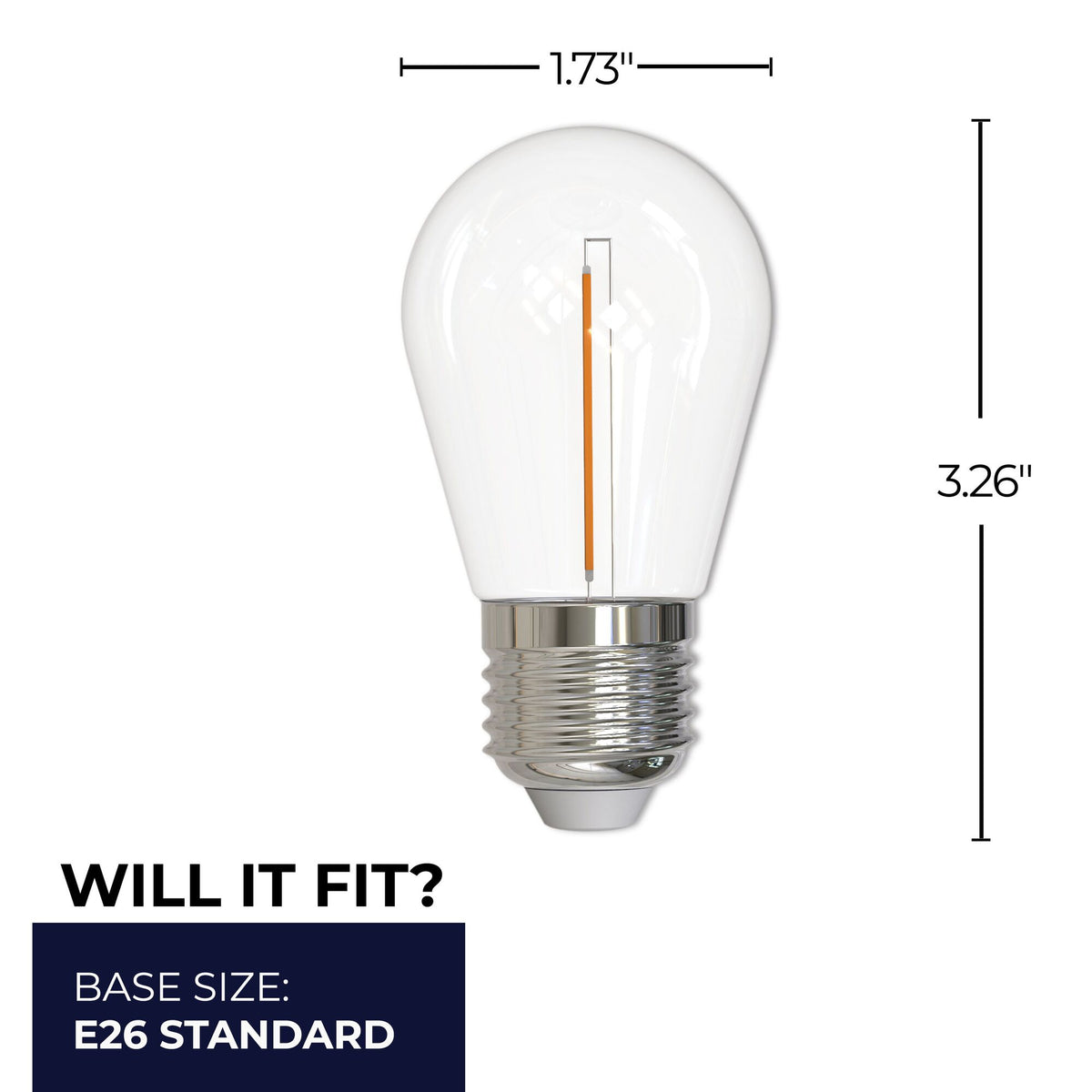 S14 1W Dimmable Clear Filament LED Light Bulb with E26 Base, 2700K, 70 Lumens, 10-Pack