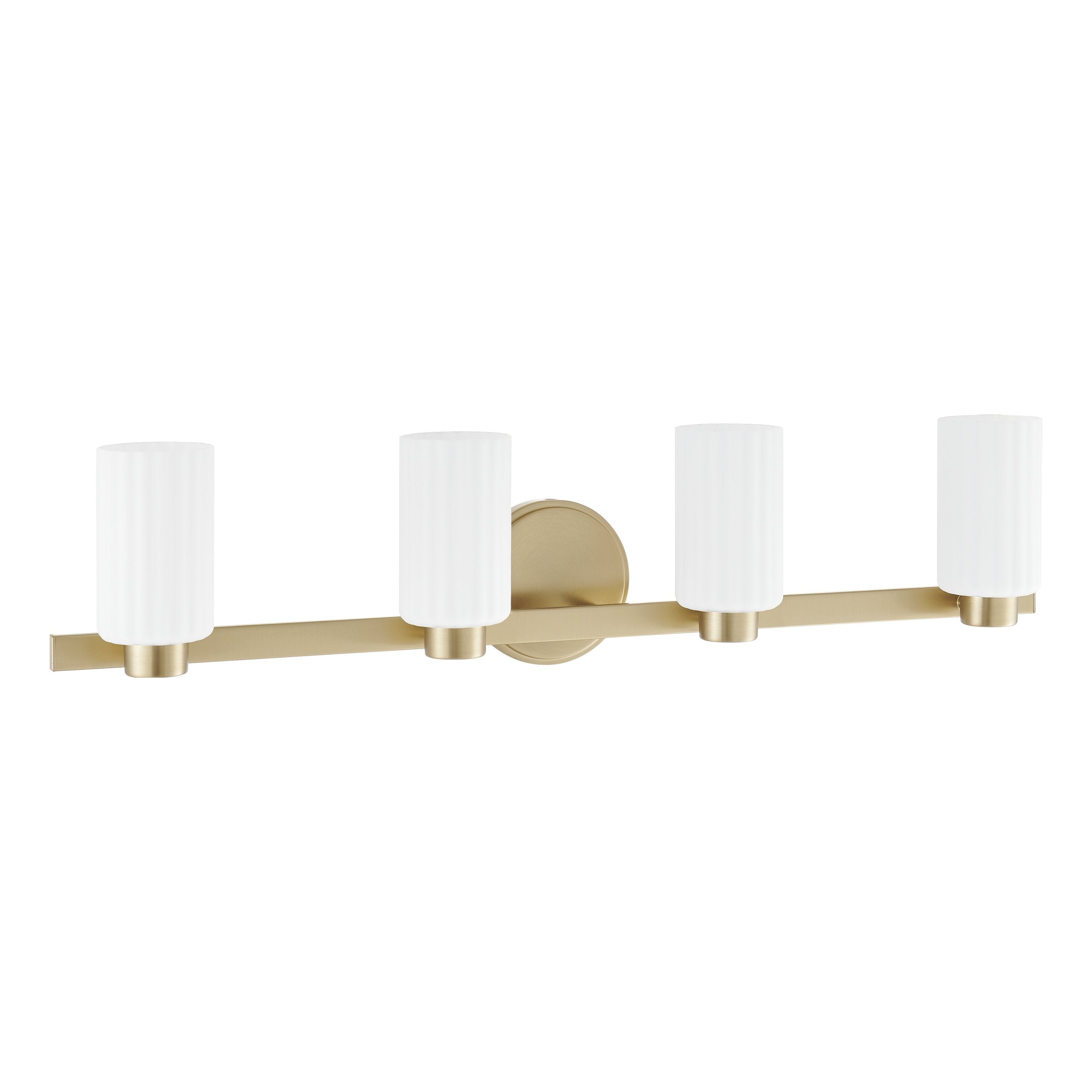 Bedminster 30-inch 4-light Champagne Gold Vanity Light with Etched Opal Ribbed Glass Shades