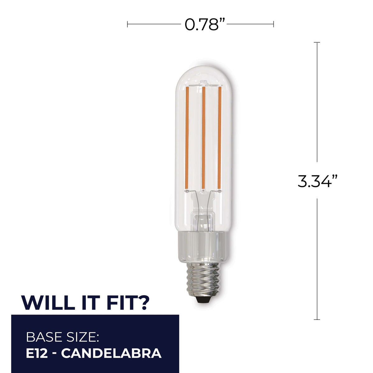 T6 2.5W Dimmable Clear Filament LED Light Bulb with E12 Base, 3000K, 250 Lumens, 4-Pack