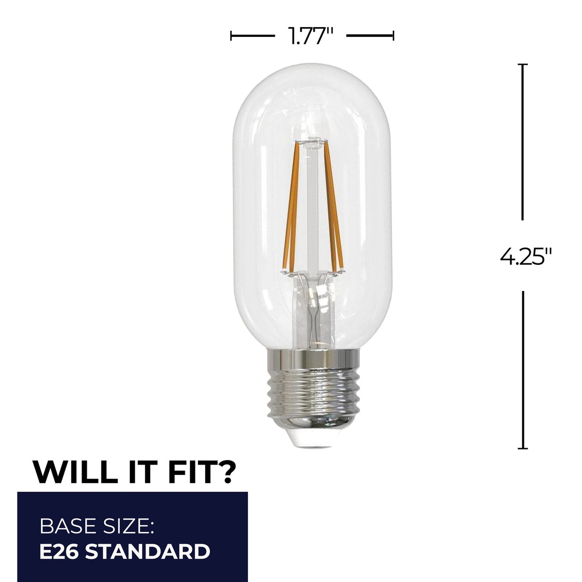 T14 5W Dimmable Clear Filament LED Light Bulb with E26 Base, 3000K, 450 Lumens, 4-Pack