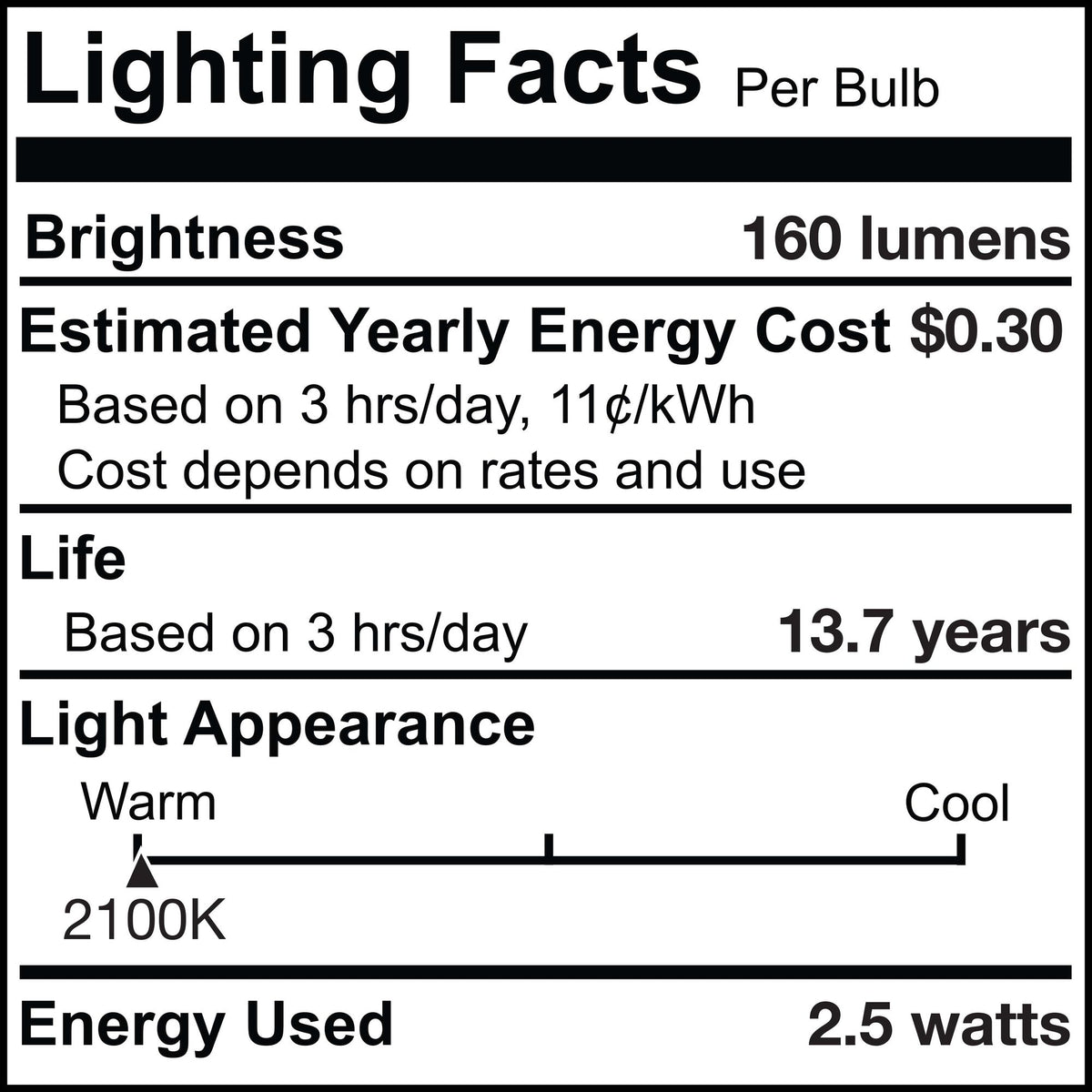 CA10 2.5W Dimmable Clear Filament LED Light Bulb with E12 Base, 2100K, 160 Lumens, 6-Pack