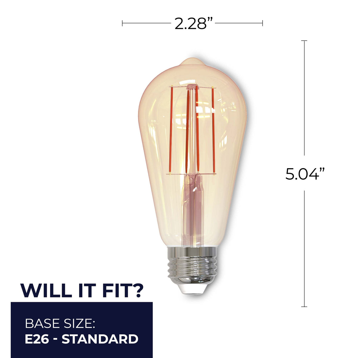 ST18 7W Dimmable Antique Filament LED Light Bulb with E26 Base, 2100K, 650 Lumens, 2-Pack
