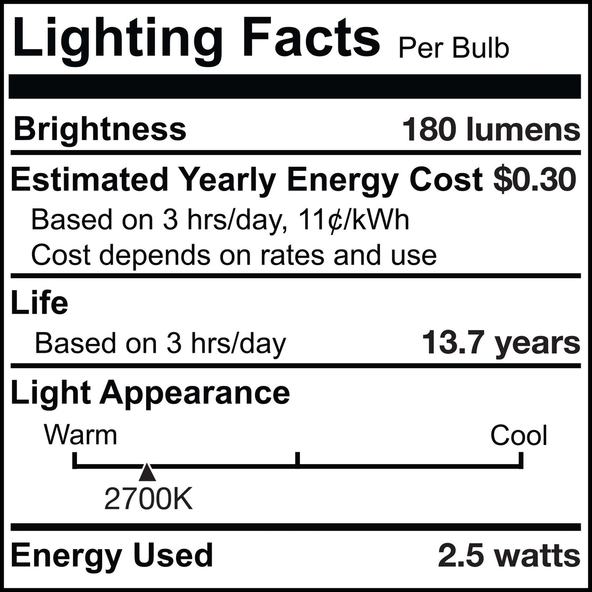 T6 2.5W Dimmable Clear Filament LED Light Bulb with E12 Base, 2700K, 250 Lumens, 6-Pack