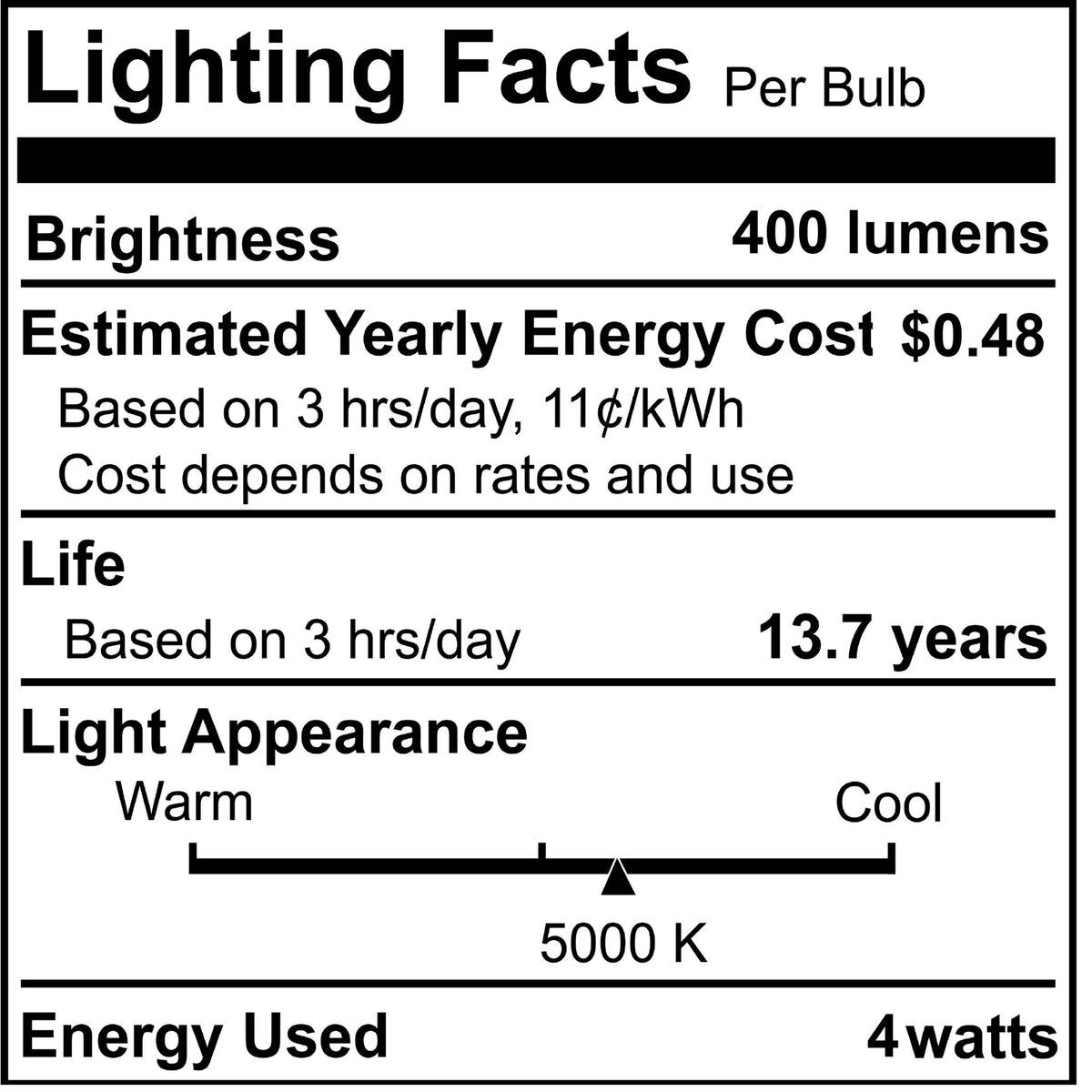 B11 4W Dimmable Clear Filament LED Light Bulb with E12 Base, 5000K, 400 Lumens, 4-Pack