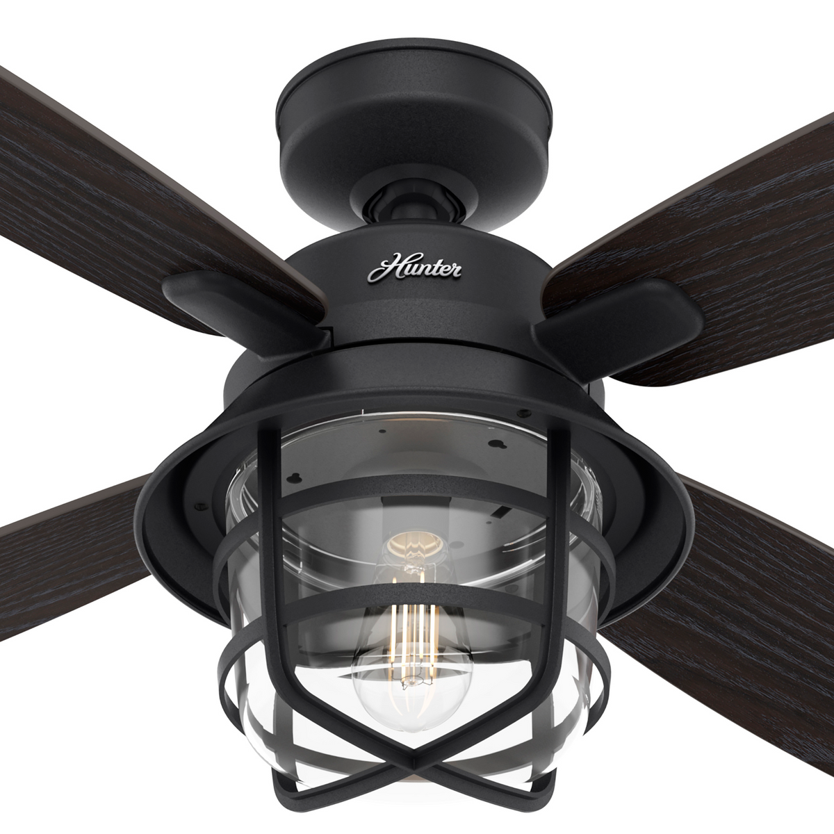 52 inch Port Royale Natural Black Iron Damp Rated Ceiling Fan with LED Light Kit and Handheld Remote