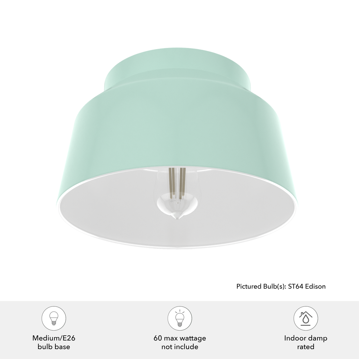Cranbrook 11.5-inch 1-light Mint Flush Mount Ceiling Light with Metal Shade