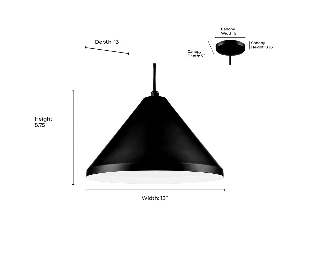 13 x 8.75-inch R Series Satin Black 1-Light Black Glass Cone Pendant Light