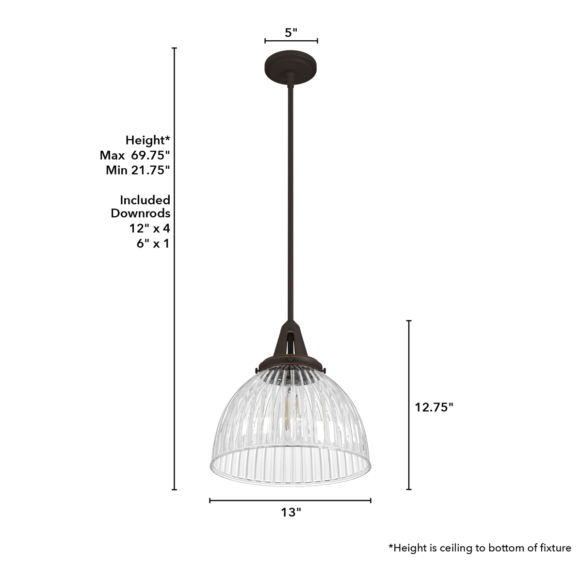 Cypress Grove 13-inch 1-light Onyx Bengal Industrial Pendant with Clear Holophane Glass