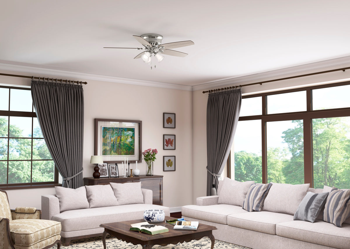 52 inch Builder Brushed Nickel Low Profile Ceiling Fan with LED Light Kit
