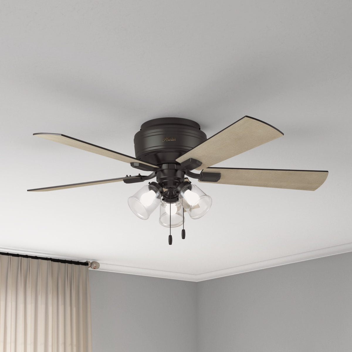 52 inch Crestfield Noble Bronze Low Profile Ceiling Fan with LED Light Kit and Pull Chain
