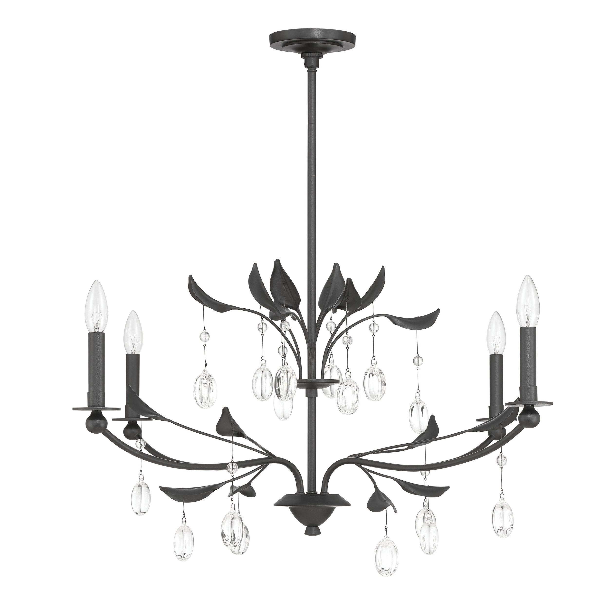 Presley 36-inch 4-light Textured Black Chandelier with Clear Glass Drops