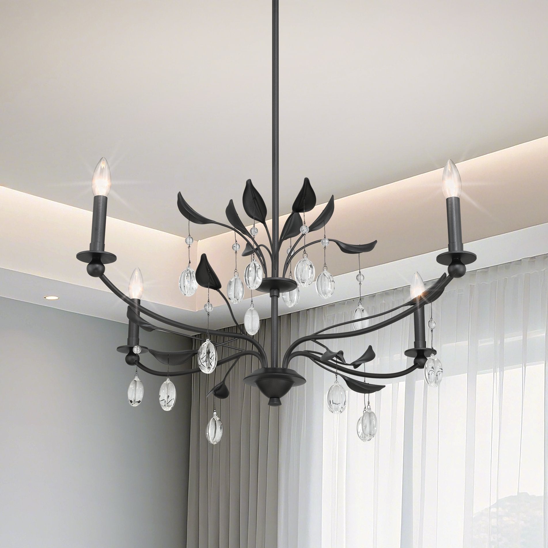 Presley 36-inch 4-light Textured Black Chandelier with Clear Glass Drops
