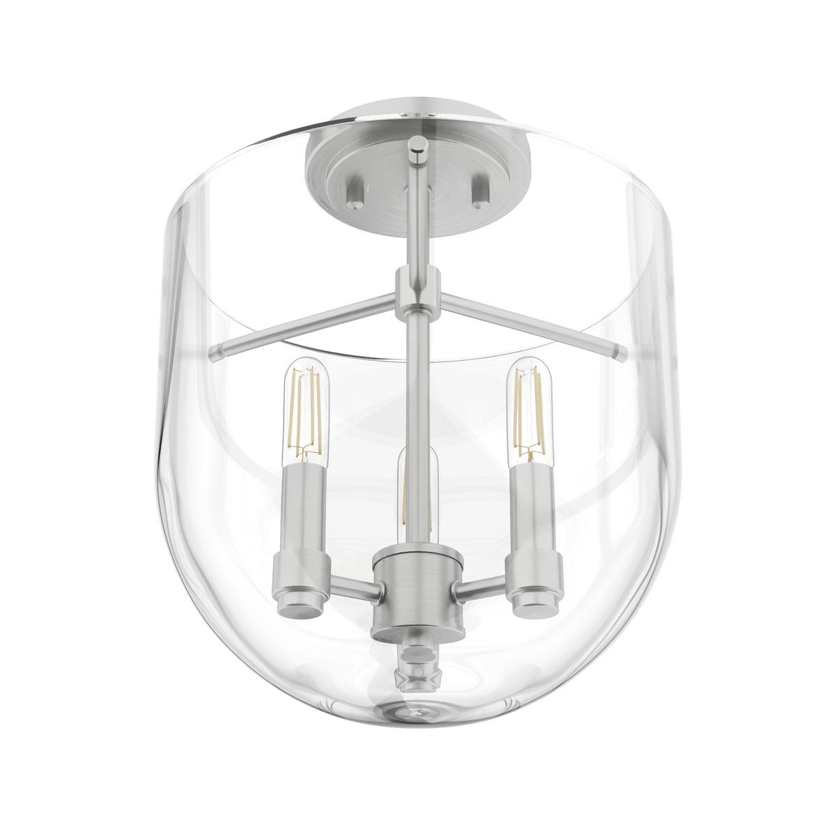 Sacha 11-inch 3-light Brushed Nickel Semi-Flush Mount with Clear Glass
