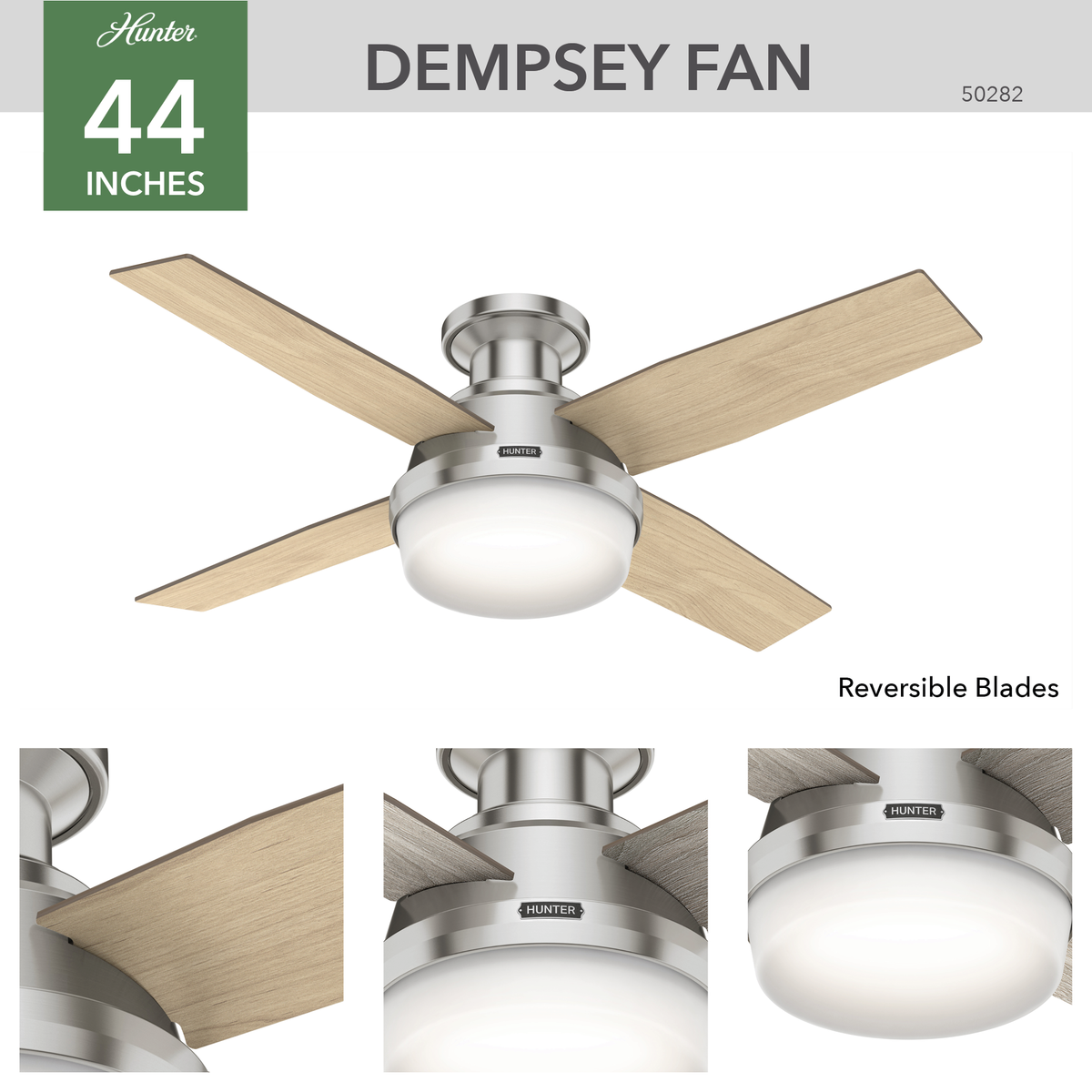 44 inch Dempsey Brushed Nickel Low Profile Ceiling Fan with LED Light Kit